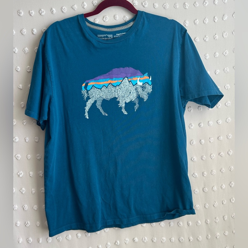 Patagonia Men’s Back for Good‎ Organic Short Sleeve Tee Buffalo Sz M Blue